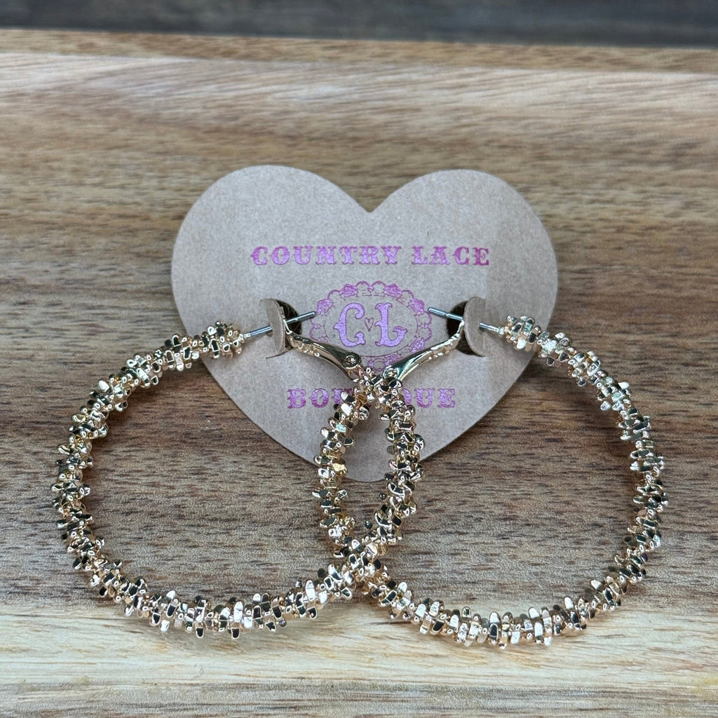Big Shimmery Gold Hoop Fashion Earring - Country Lace Boutique