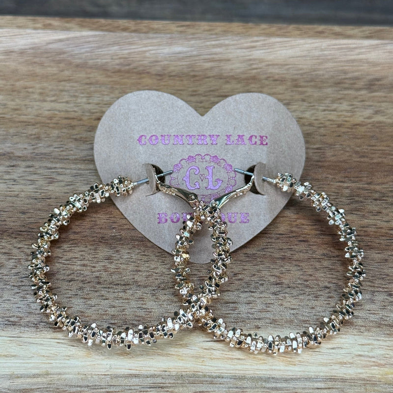 Big Shimmery Gold Hoop Fashion Earring - Country Lace Boutique