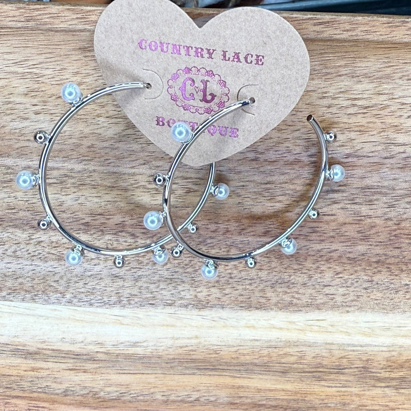 Big Silver with Pearl Detail Hoop Fashion Earring - Country Lace Boutique