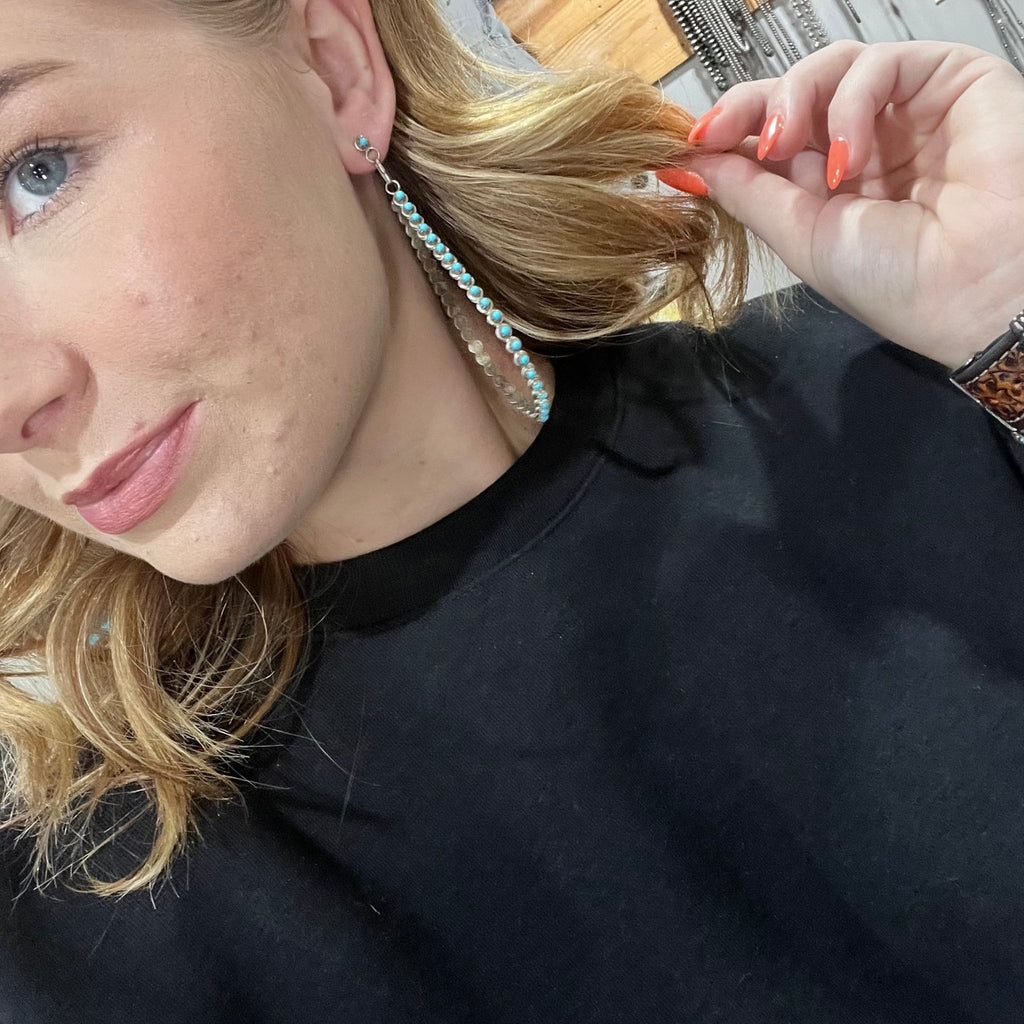 Big Tear Drop Zuni Hoop Post Sterling Silver Turquoise Earrings - Country Lace Boutique