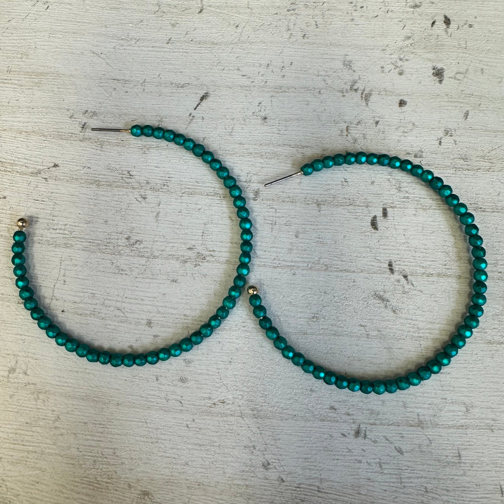 Big Turquoise Bead Hoop Fashion Earrings - Country Lace Boutique