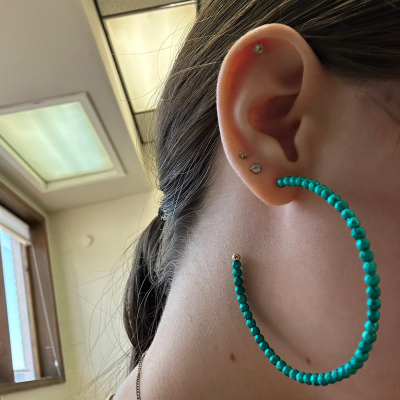 Big Turquoise Bead Hoop Fashion Earrings - Country Lace Boutique