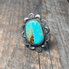 Big Turquoise Stone W/ Flower Detail Adjustable Sterling Silver Ring - Country Lace Boutique