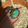 Big Turquoise Stone W/ Flower Detail Adjustable Sterling Silver Ring - Country Lace Boutique