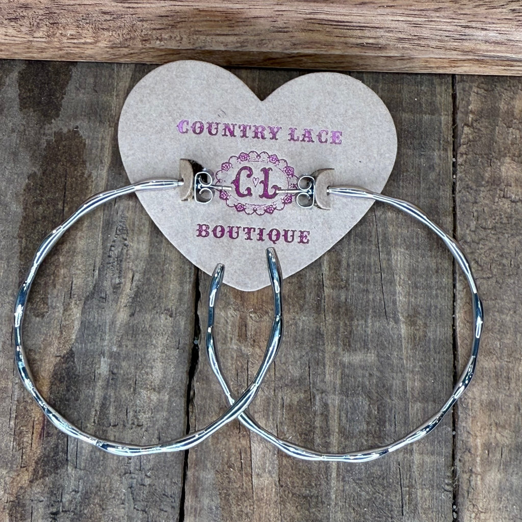 Big Wavy Silver Hoop Fashion Earring - Country Lace Boutique