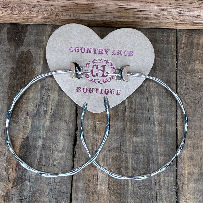 Big Wavy Silver Hoop Fashion Earring - Country Lace Boutique