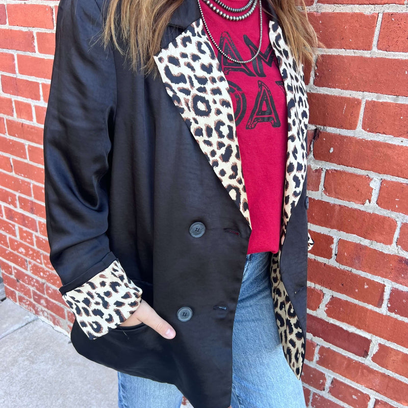 Black and Animal Print Blazer - Country Lace Boutique