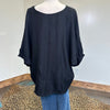 Black Blouse with Round Neck w/ Cuffed 3/4 Sleeves Top - Country Lace Boutique