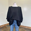 Black Blouse with Round Neck w/ Cuffed 3/4 Sleeves Top - Country Lace Boutique