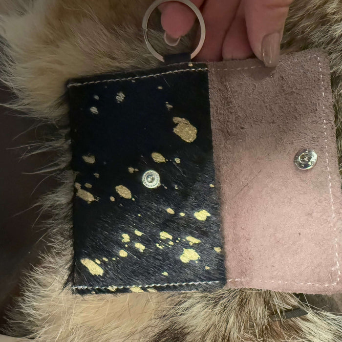 Black Cowhide with Gold Acid Wash Card Wallet Keychain - Country Lace Boutique