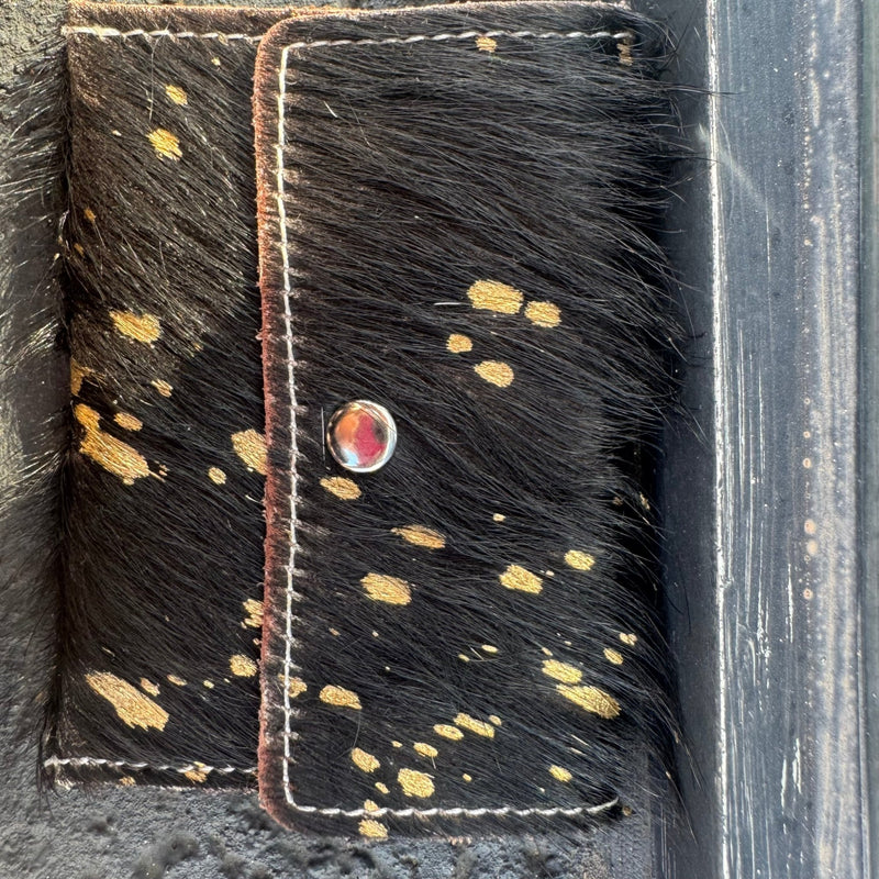 Black Cowhide with Gold Acid Wash Card Wallet Keychain - Country Lace Boutique