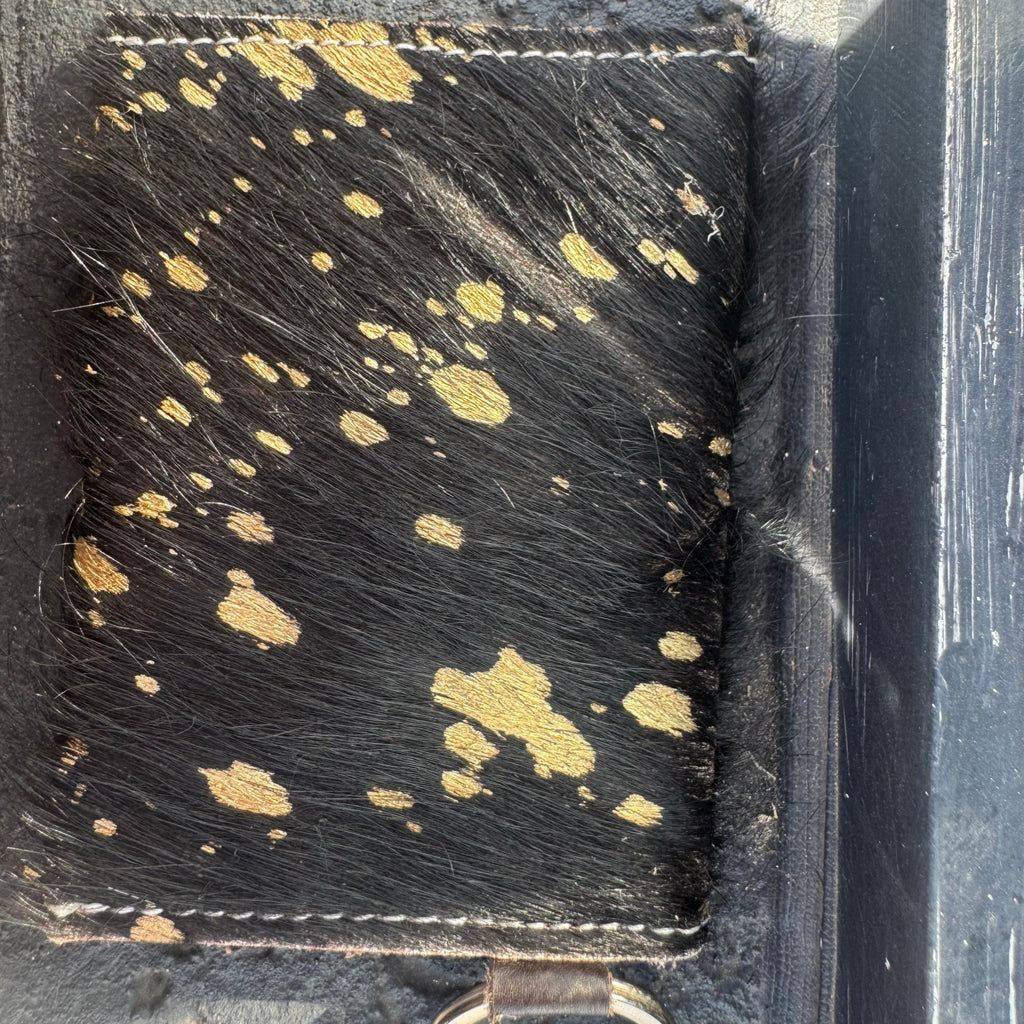 Black Cowhide with Gold Acid Wash Card Wallet Keychain - Country Lace Boutique