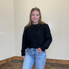 Black Crop Crew Neck Long Sleeve Sweater - Country Lace Boutique