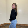 Black Crop Crew Neck Long Sleeve Sweater - Country Lace Boutique