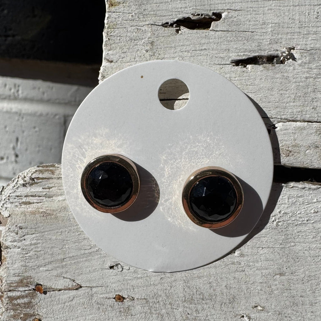 Black Crystal with Gold Detail Post Stud Fashion Earrings - Country Lace Boutique