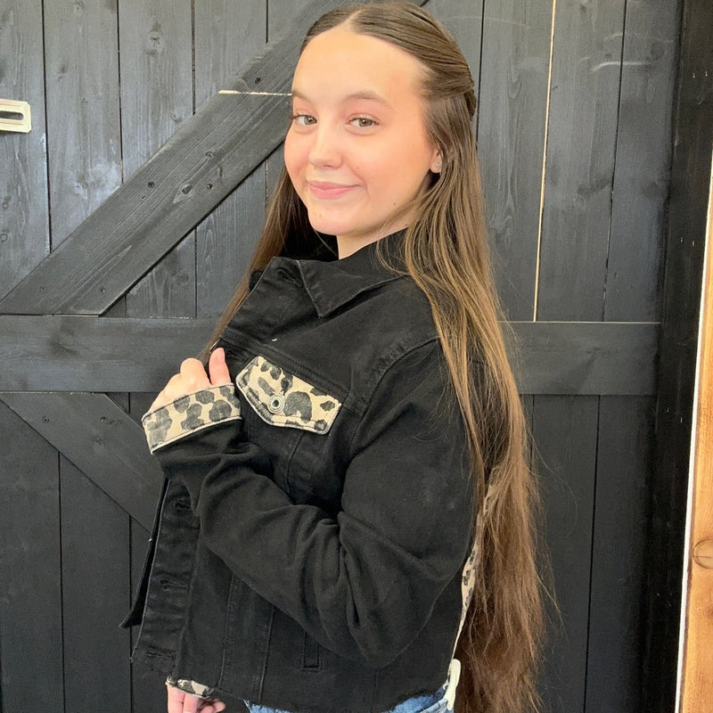 Black Denim with Leopard Jacket - Country Lace Boutique