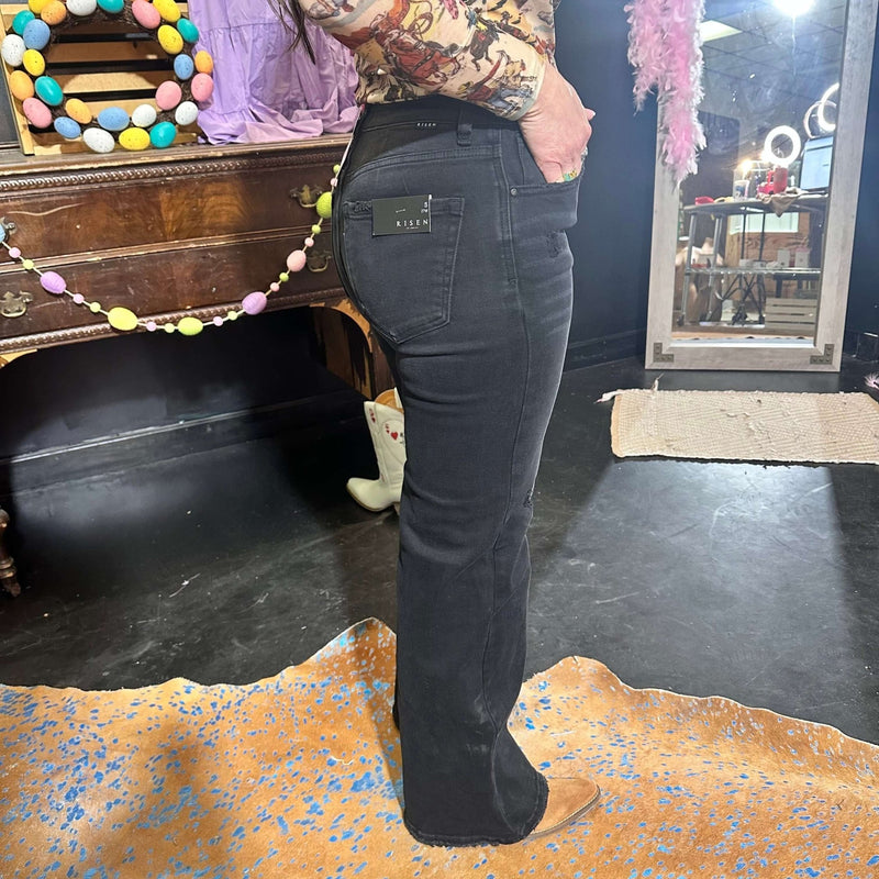 Black Distressed Risen Trouser Jeans - Country Lace Boutique