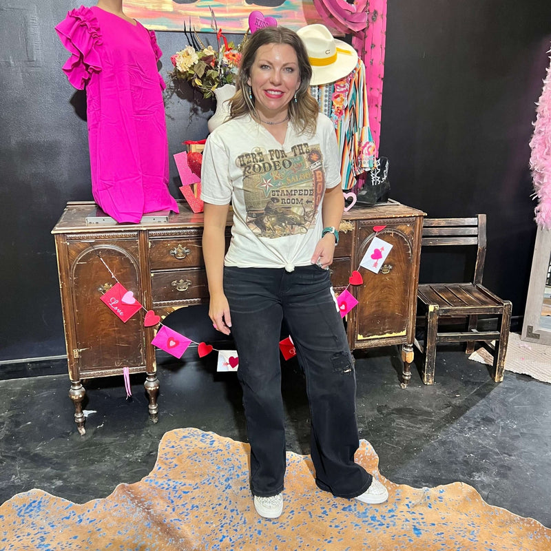 Black Distressed Risen Trouser Jeans - Country Lace Boutique