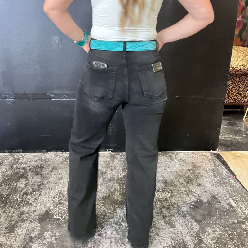 Black Distressed Risen Trouser Jeans - Country Lace Boutique