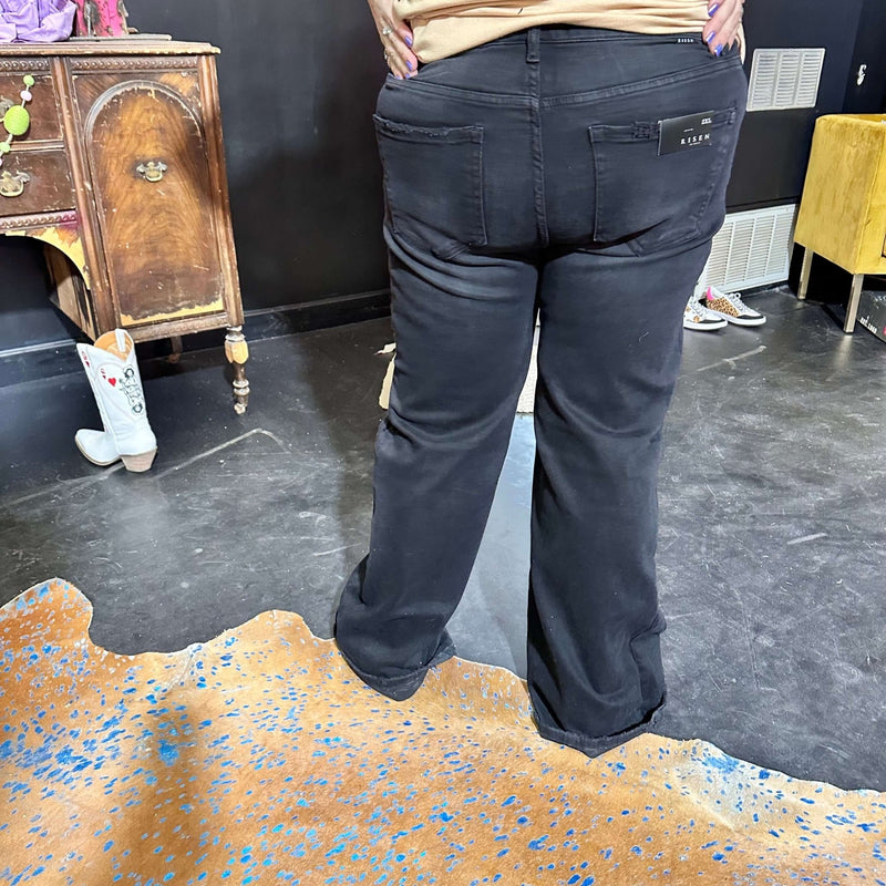 Black Distressed Risen Trouser Jeans - Country Lace Boutique