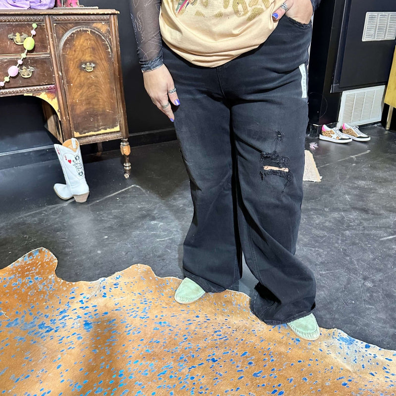 Black Distressed Risen Trouser Jeans - Country Lace Boutique