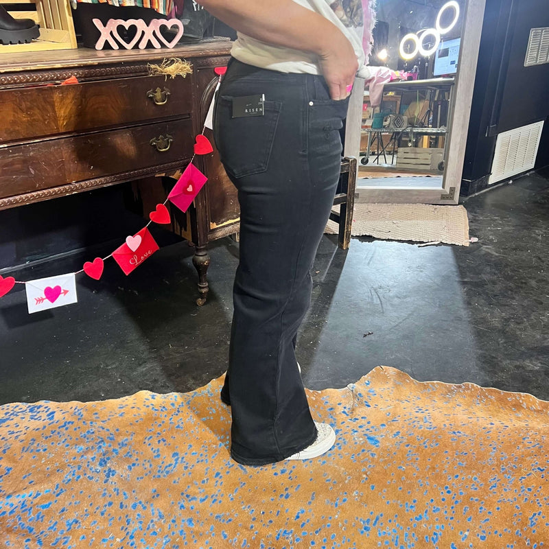 Black Distressed Risen Trouser Jeans - Country Lace Boutique