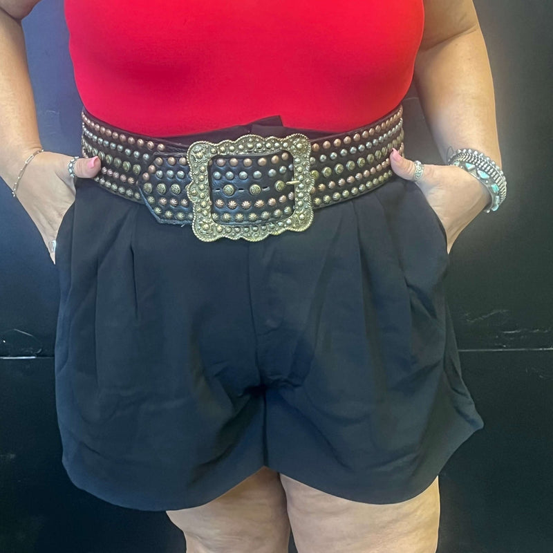 Black Dressy Pleated Shorts - Country Lace Boutique