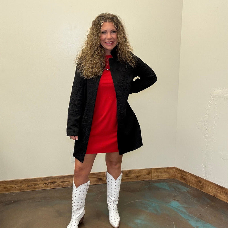 Black Embossed Long Sleeve Swing Cardigan/Jacket - Country Lace Boutique