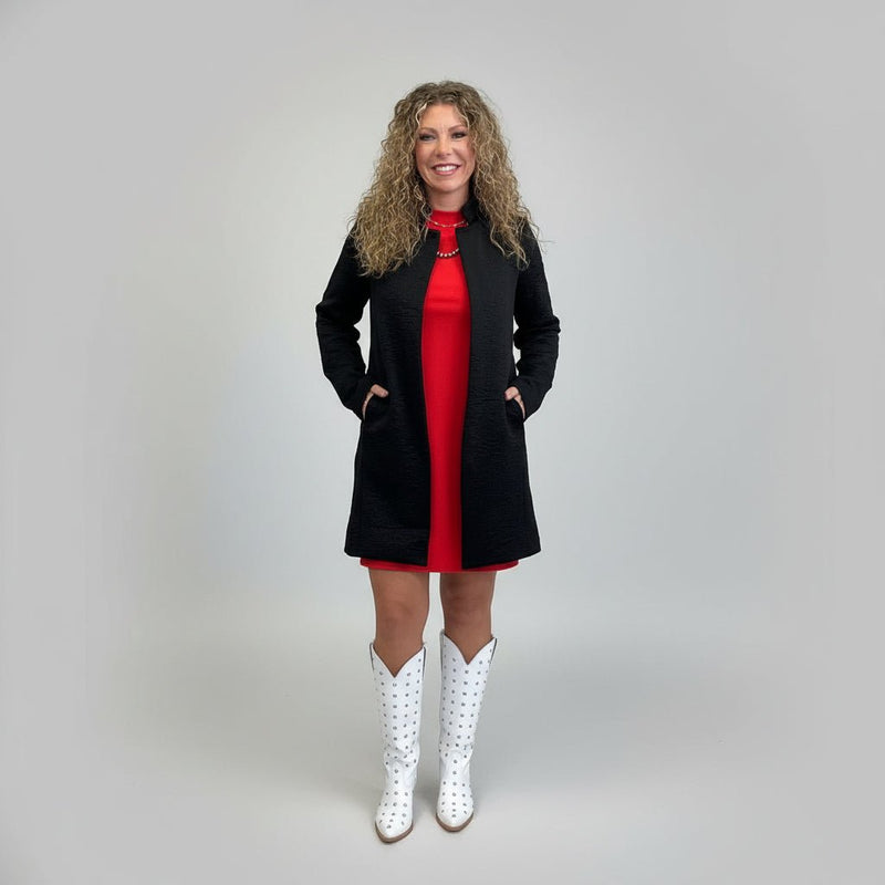 Black Embossed Long Sleeve Swing Cardigan/Jacket - Country Lace Boutique