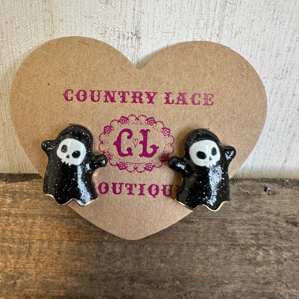 Black Ghost Post Stud Fashion Earrings - Country Lace Boutique
