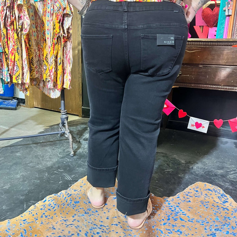 Black High Risen Slim Straight Knee Distressing Plus Size Risen Jeans - Country Lace Boutique