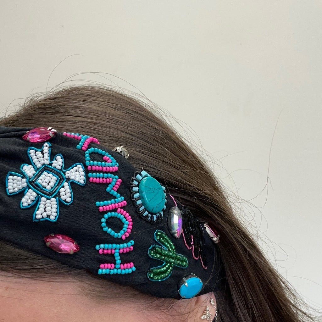 Black Howdy Bead & Stone Head Band - Country Lace Boutique