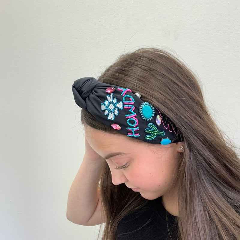 Black Howdy Bead & Stone Head Band - Country Lace Boutique