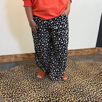 Black & Ivory Leopard w/ Smocked Waist Pants - Country Lace Boutique