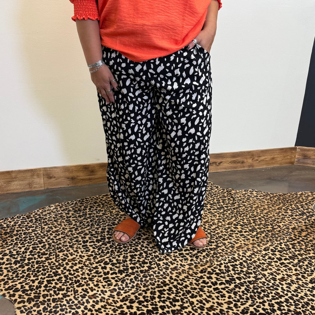 Black & Ivory Leopard w/ Smocked Waist Pants - Country Lace Boutique