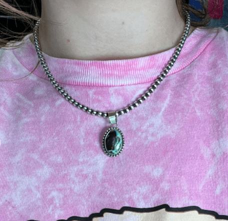 Black Jack Turquoise with Ball Detail Sterling Silver Pendant for Necklace - Country Lace Boutique