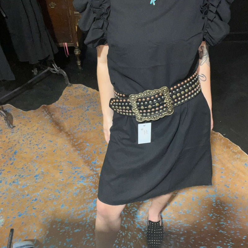 Black Leather with Gold Silver & Brass Studs Belt - Country Lace Boutique