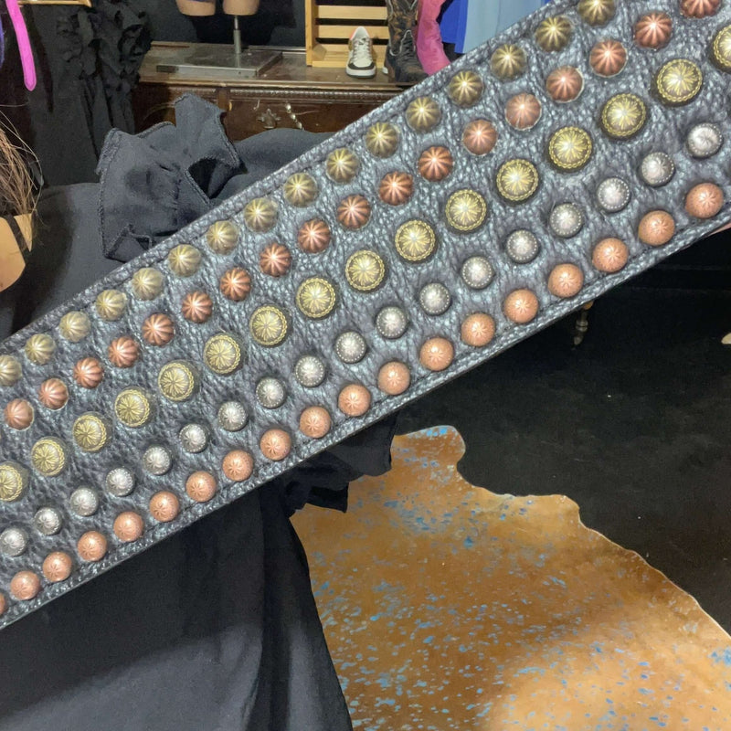 Black Leather with Gold Silver & Brass Studs Belt - Country Lace Boutique