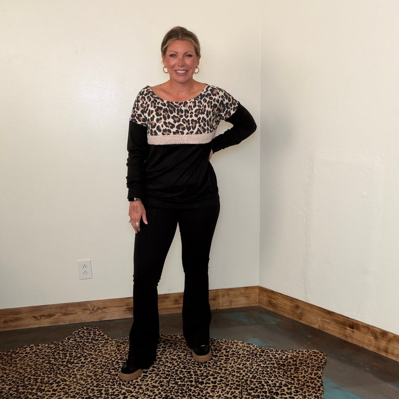 Black & Leopard Super Soft Long Sleeve Top - Country Lace Boutique