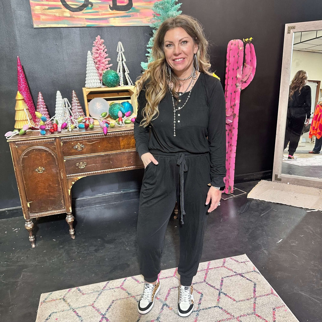 Black Long Sleeve Romper Jumpsuit - Country Lace Boutique