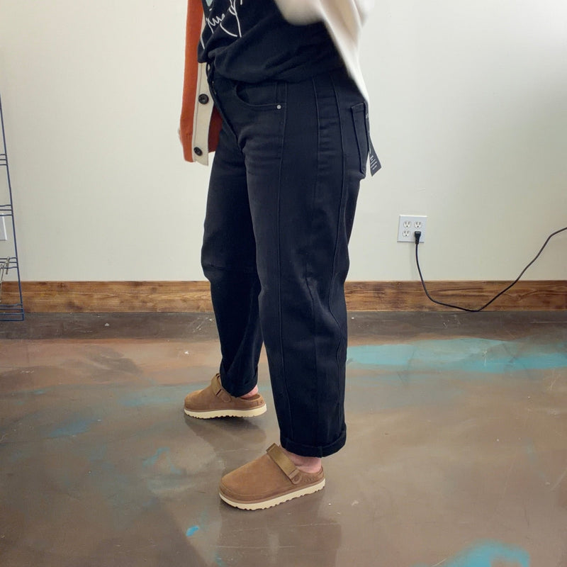 Black Mid Rise Cropped Barrel Risen Jeans - Country Lace Boutique