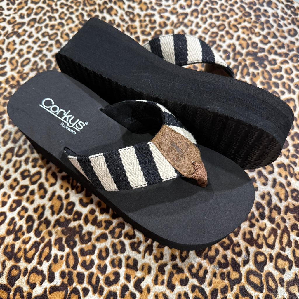 Black Natural Stripe Corky's Take a Dip Flip Flop - Country Lace Boutique