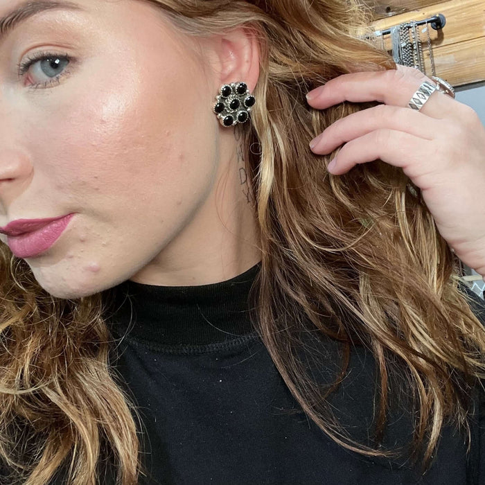 Black Onyx Cluster Post Sterling Silver Earring - Country Lace Boutique