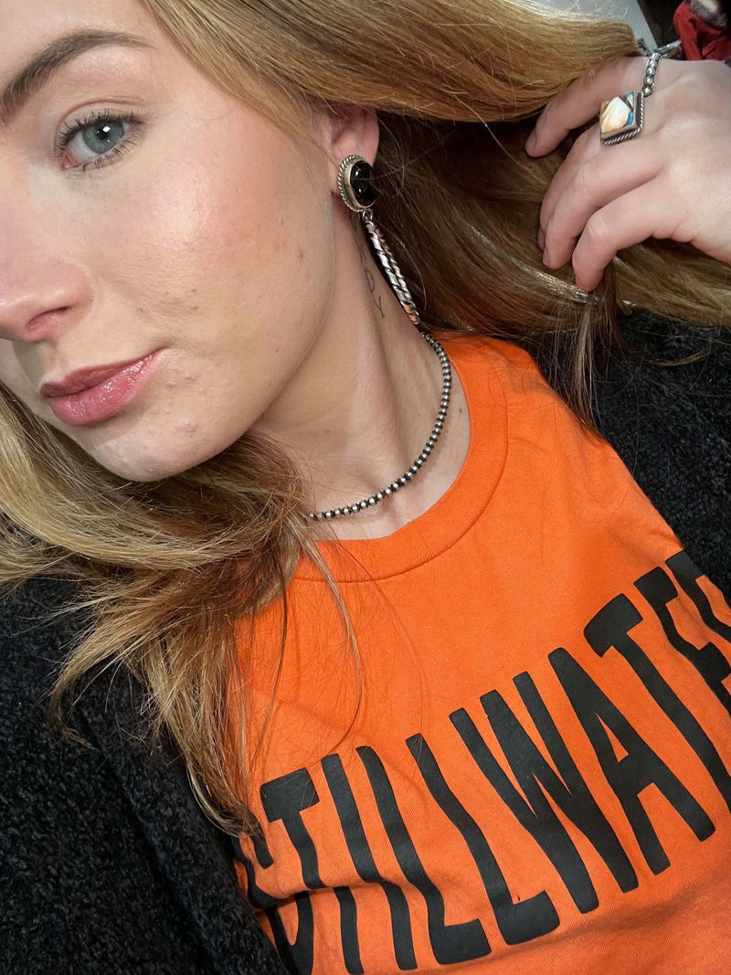 Black Onyx Detailed Hoop Post Sterling Silver Earring - Country Lace Boutique