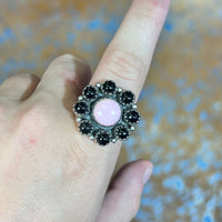 Black Onyx & Pink Conch Cluster Sterling Silver Ring size 7 - Country Lace Boutique