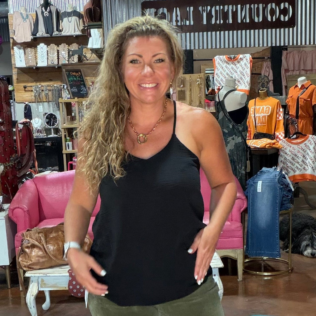 Black Razor Back Flowy Tank Top - Country Lace Boutique