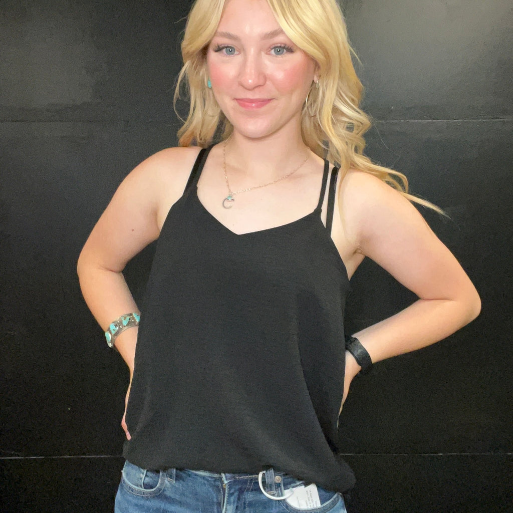 Black Razor Back Flowy Tank Top - Country Lace Boutique