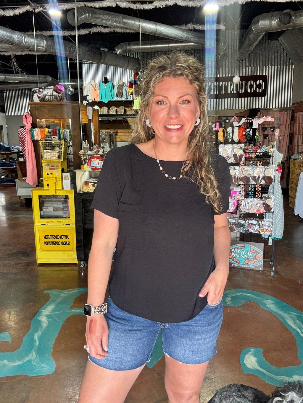 Black Short Sleeve Tops with pocket - Country Lace Boutique