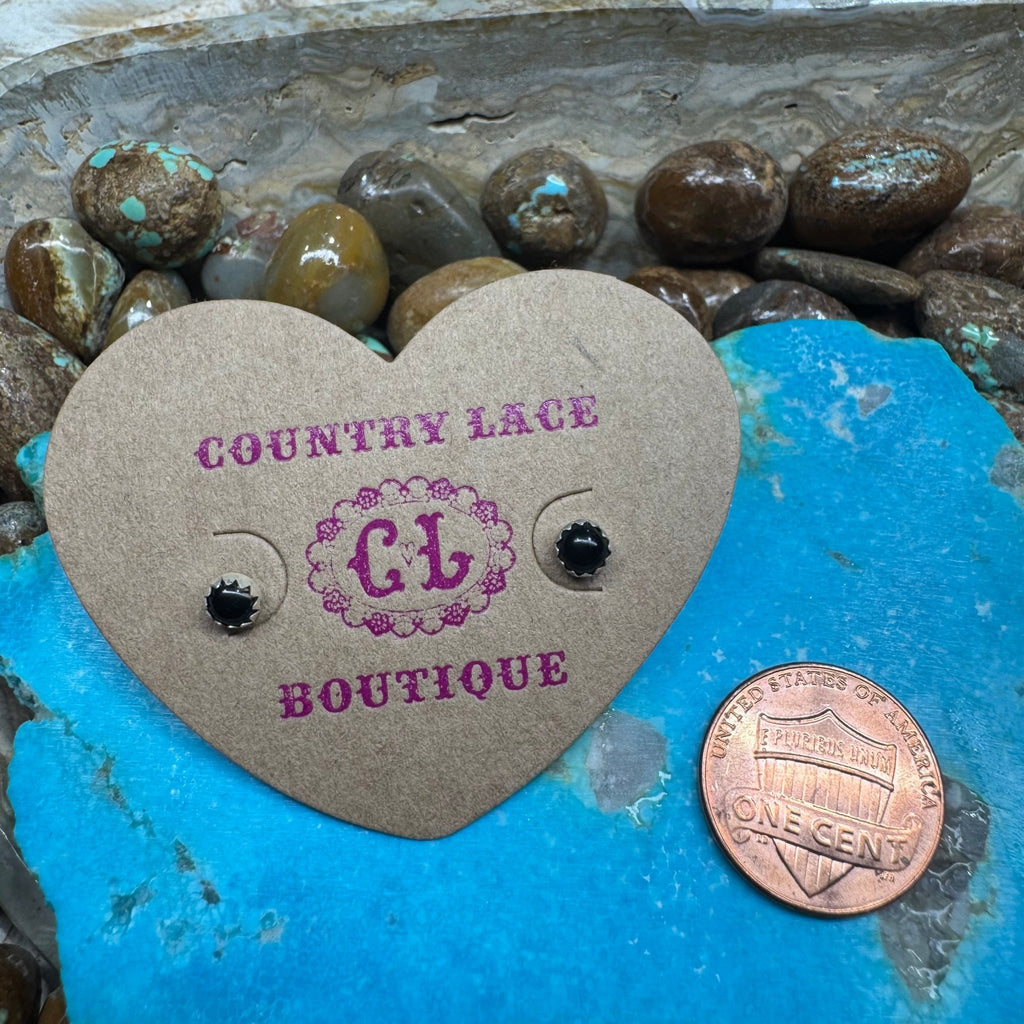 Black Round Stud Lil Post Sterling Silver Earring - Country Lace Boutique