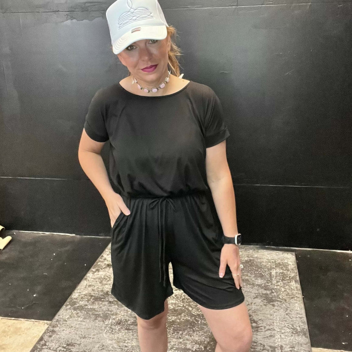 Black Shorts Romper - Country Lace Boutique